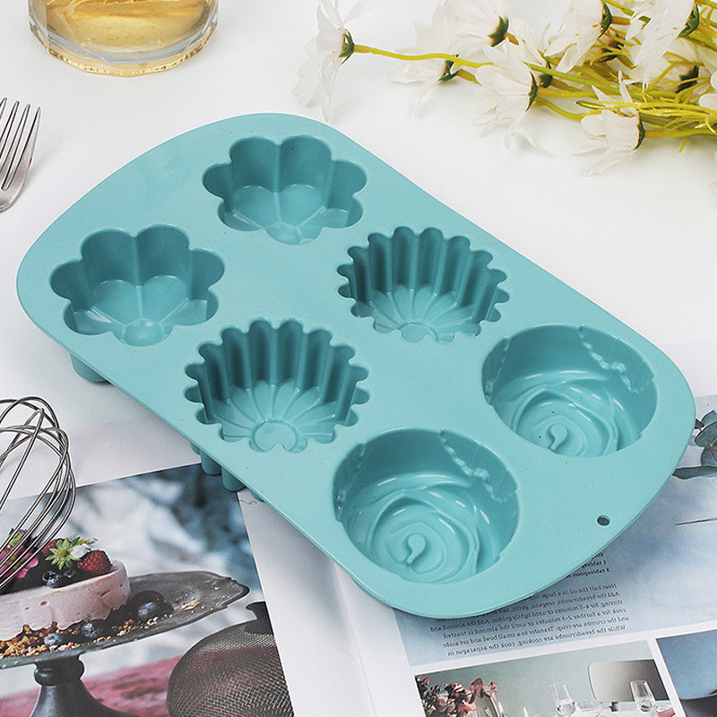 蛋糕模具硅胶六连多种花型蛋糕模具不粘面包烤盘糕点易脱模耐高温