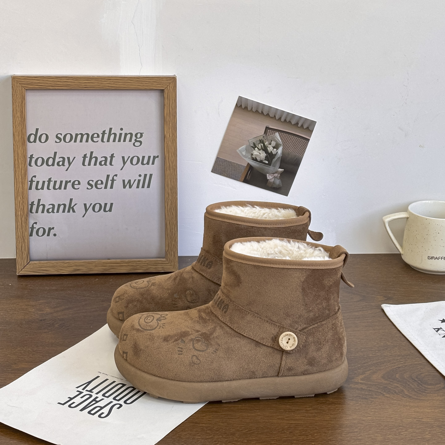 原创短筒加绒保暖雪地靴女2025冬季新款厚底防滑毛绒棉靴子