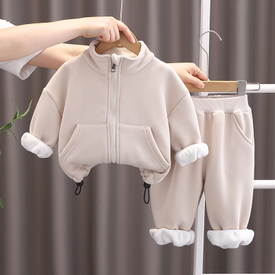 男童秋冬装套装2025新款儿童卫衣加绒加厚外套2岁3裤子冬季宝宝潮