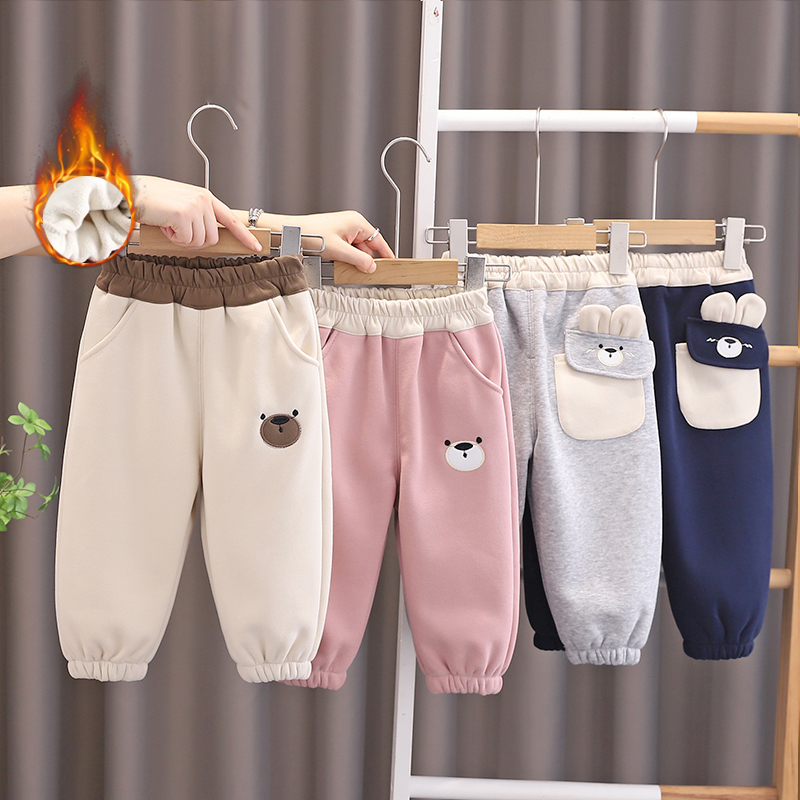 女童加绒裤子秋冬款2025薄绒卫裤