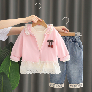 洋氣寶寶連帽衛(wèi)衣小童褲 女童套裝 2025新款 子春秋季 秋裝 兒童三件套