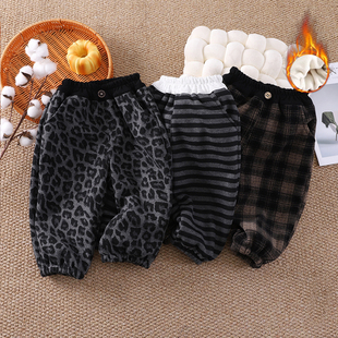 子儿童一体绒卫裤 洋气婴儿宝宝薄绒裤 休闲裤 新款 秋冬季 男童加绒裤