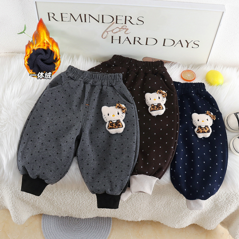 女童加绒裤子秋冬季女宝宝卫裤