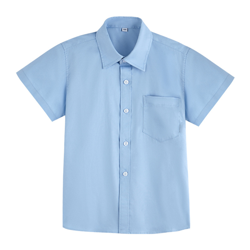夏季儿童浅蓝色衬衫中大童男童天蓝短袖校服春秋中小学生长袖衬衣