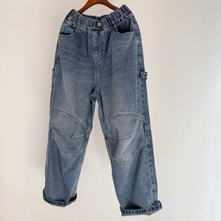 26春秋青少年宽松休闲裤 180中大童chao软牛仔长裤 150 复古牛仔棉