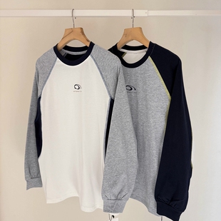 青少年纯棉打底衫 撞色复古风 T恤春秋新款 180日系中大童长袖 150