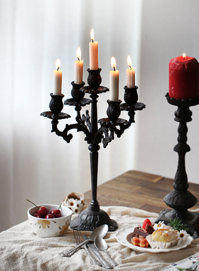 复古铸铁高脚烛台餐桌道具浪漫装饰摆件铁艺陈列摄影蜡烛托zakka