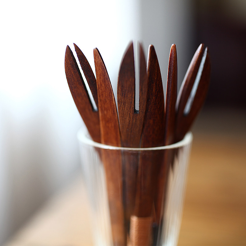 木叮西/日式蛋糕刀叉创意小巧木质水果叉西式点心糕点刀餐具套装