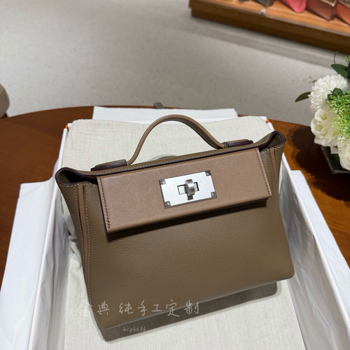 金典/纯手工蜡线mini2424原厂皮大象灰拼威马犬evercolor皮手提包