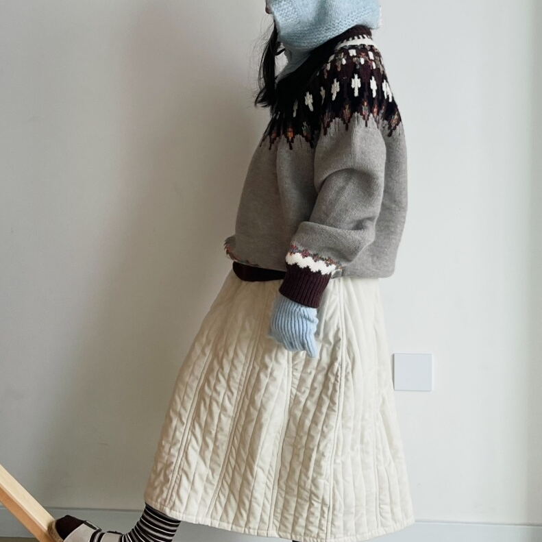 童裙2025冬季女童加厚绗棉文艺半身裙儿童百搭竖条简约绗线棉裙子