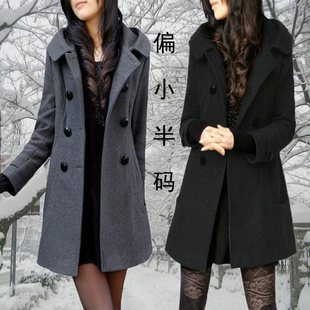 2025年秋冬款韩版大码女装保暖修身双排扣中长款连帽呢子外套大衣