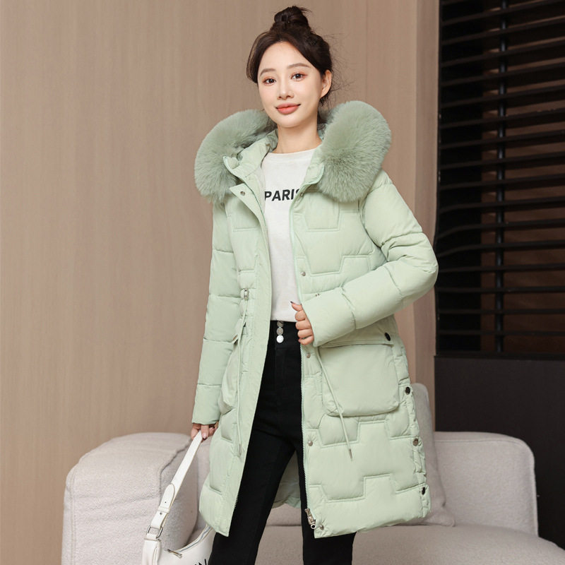 棉服棉衣女冬季外套2025新款韩版中长款大毛领棉袄加厚浅色可爱