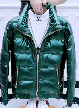 新款冬季男士亮面免清洗韩版修身显瘦羽绒服小伙短款立领羽绒服男