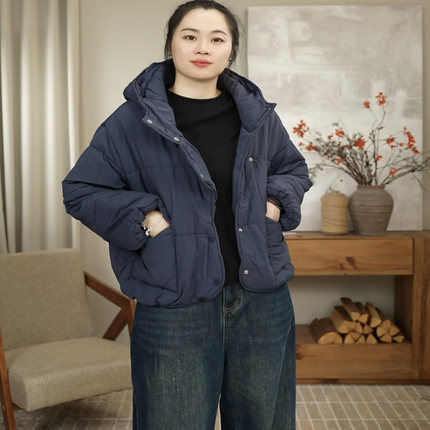 冬季厚款高级感时尚减龄小个子棉服连帽外套女 7327