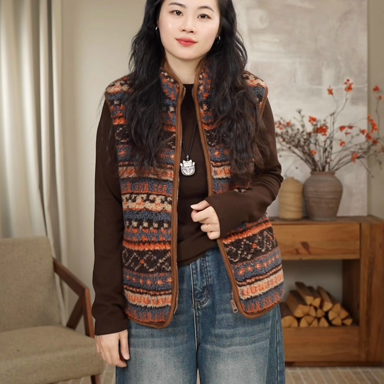 复古民族风宽松文艺立领费尔岛摇粒绒保暖马夹外套,女装/女士精品,马夹,淘宝优惠券,粉丝福利购,淘宝优惠卷