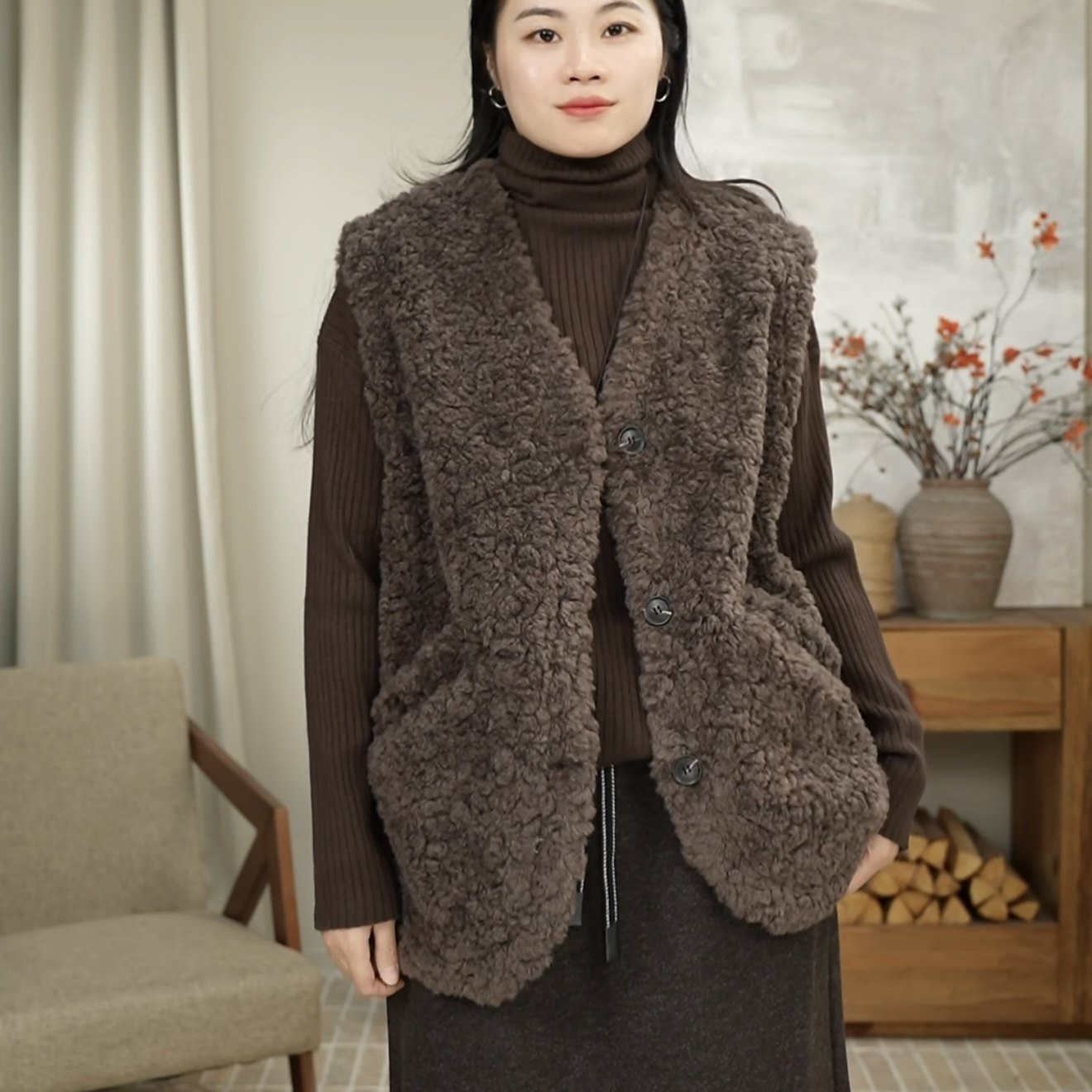 韩系时尚仿羊羔毛慵懒叠穿休闲马甲加厚背心外套 28275
