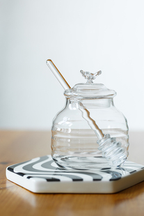 欧式 妙HOME 简约透明加厚高硼硅玻璃糖罐食品级蜂蜜壶带盖收纳罐