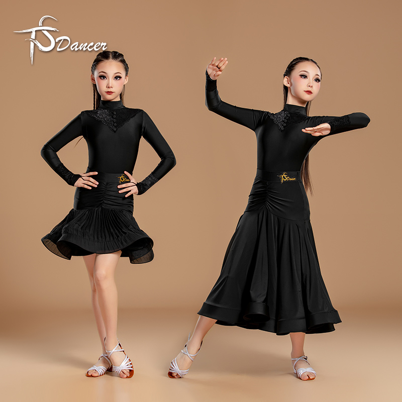 专业锦纶夏季新款专业锦纶女儿童摩登拉丁三件套比赛服练功服考级