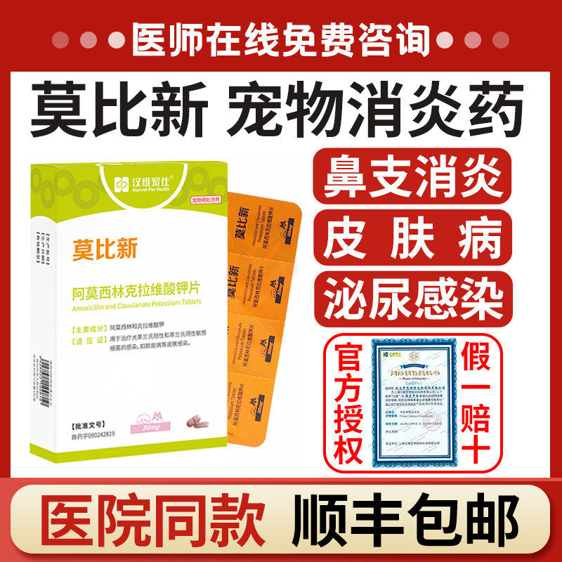正品莫比新宠物猫狗速宠诺阿莫西林克拉维酸钾咳嗽感冒脓皮症鼻支