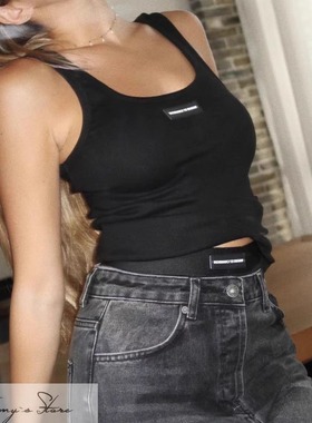 塔米家 V*gue-美式复古logo黑色基础款背心上衣 外G3-3