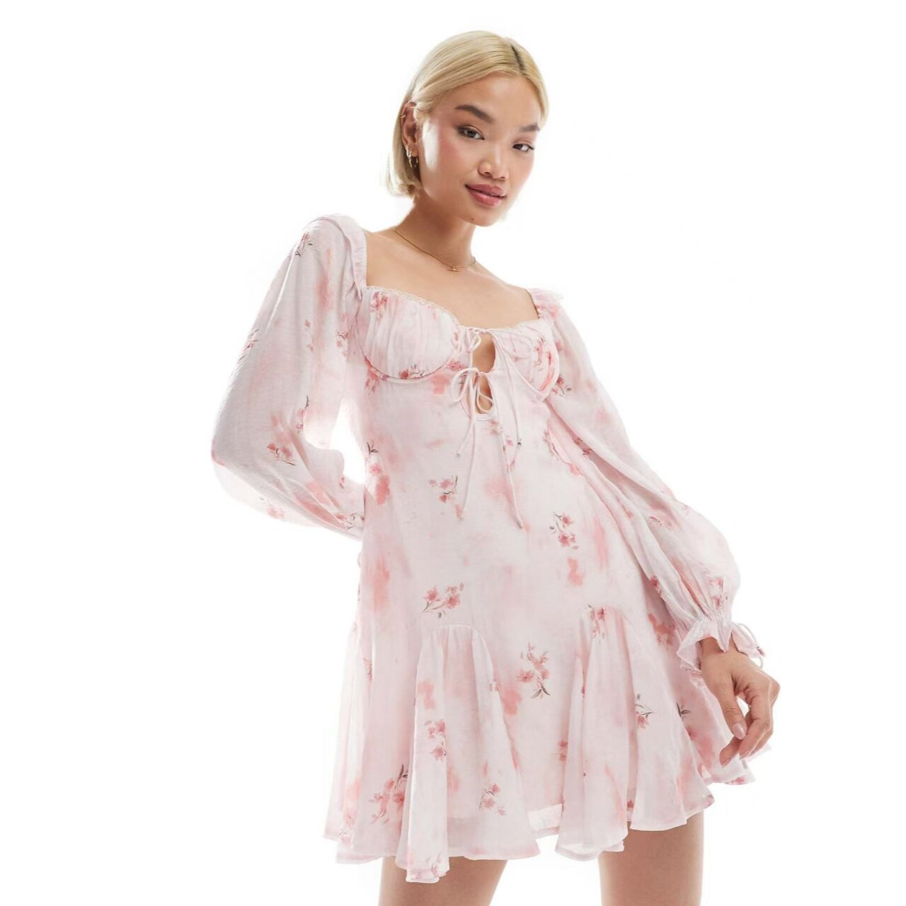 塔米家 澳单L*veTri*ngle方领钢托碎花仙女泡泡长袖连身裙 A4-1