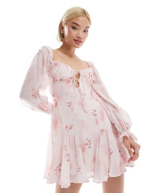 塔米家 澳单L*veTri*ngle方领钢托碎花仙女泡泡长袖连身裙 A4-1