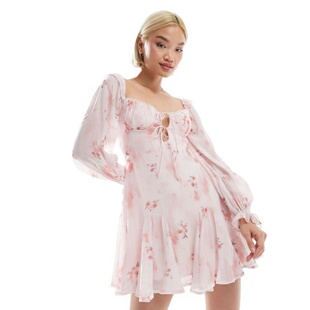 澳单L veTri 连身裙 ngle方领钢托碎花仙女泡泡长袖 塔米家