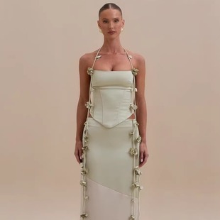 塔米家 WD花朵鱼骨上衣拼色半身裙套装 C3-3