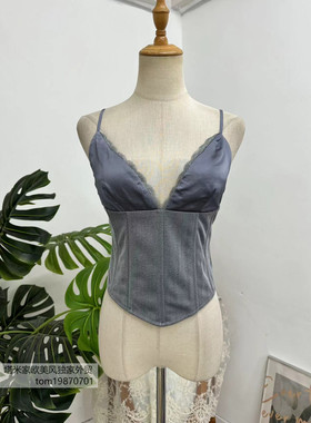 塔米家 澳单W*Fox深V蕾丝边鱼骨吊带上衣 G1-4