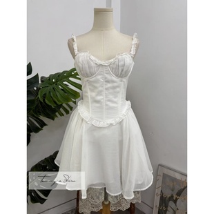 塔米家 WD鱼骨钢托木耳边吊带礼服连身公主小短裙 A1-1