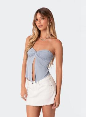 塔米家 美Ed*k扭结开叉抹胸上衣 B2-3