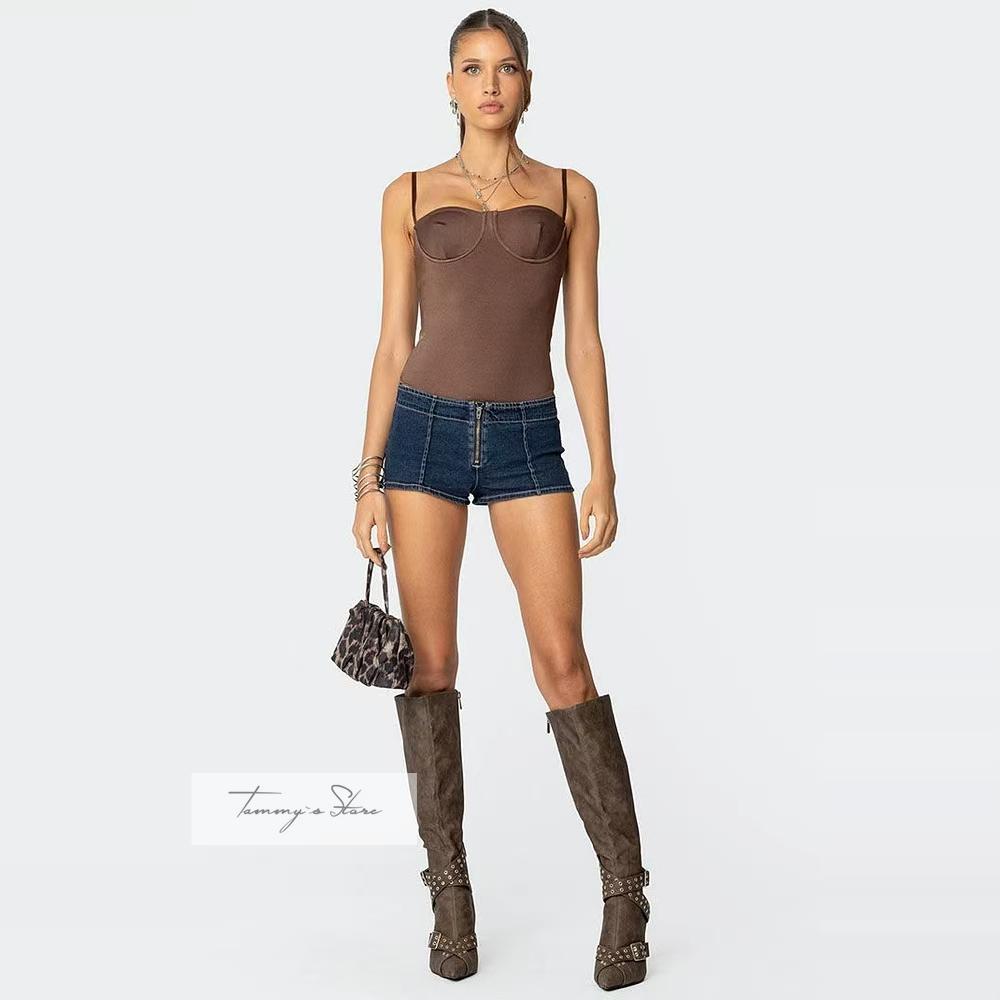 塔米家 美Ed*k纯色钢托性感吊带连体上衣 C1-5