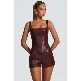 塔米家 英单B*BOO鱼骨方领PU背心上衣 D4-4