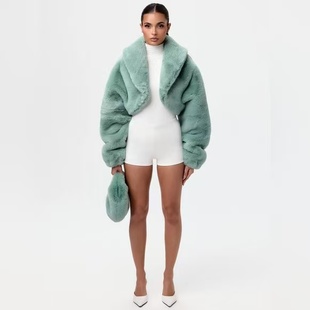 外套 kedW原D翻领人造皮草短款 塔米家