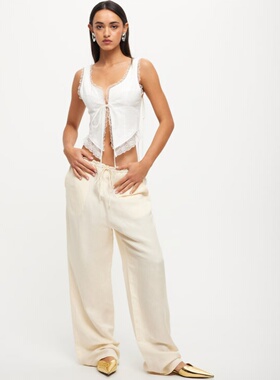 塔米家 澳母狮子L*on*ss亚麻绑带休闲宽松直筒长裤 B2-2