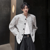 春垫肩格子短款小香风外套西装立领修身男夹克小西服JK370P108，商品下架区，电商A070