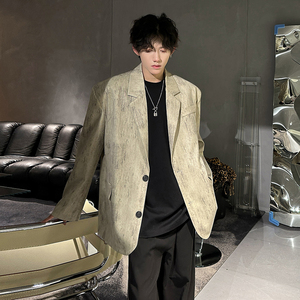 垫肩做旧工艺痞帅高级感高价西装外套潮男休闲西服 ZZ223 P108图片