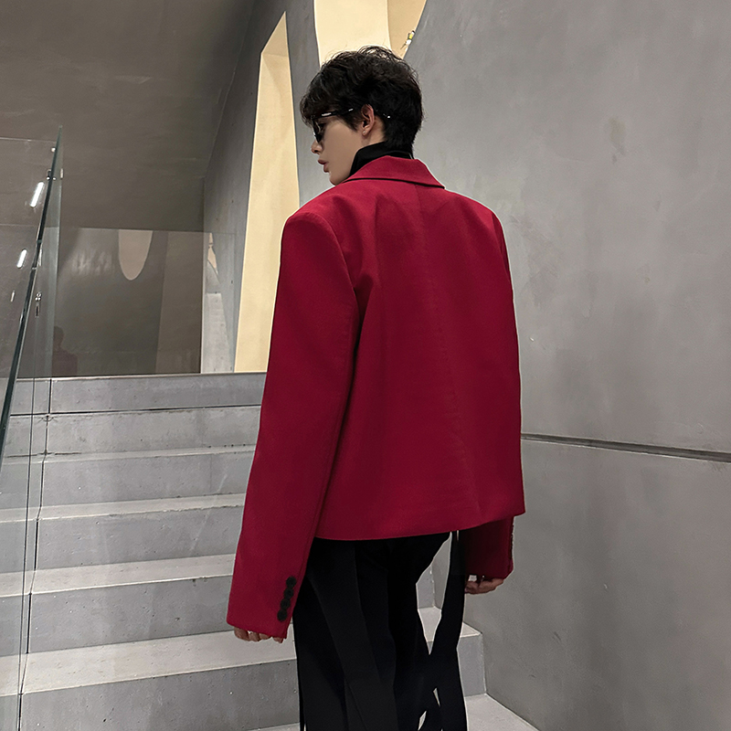 垫肩小众设计短款百搭小西装外套痞帅休闲夹克潮男西服X212P98，男装夹克，电商A070