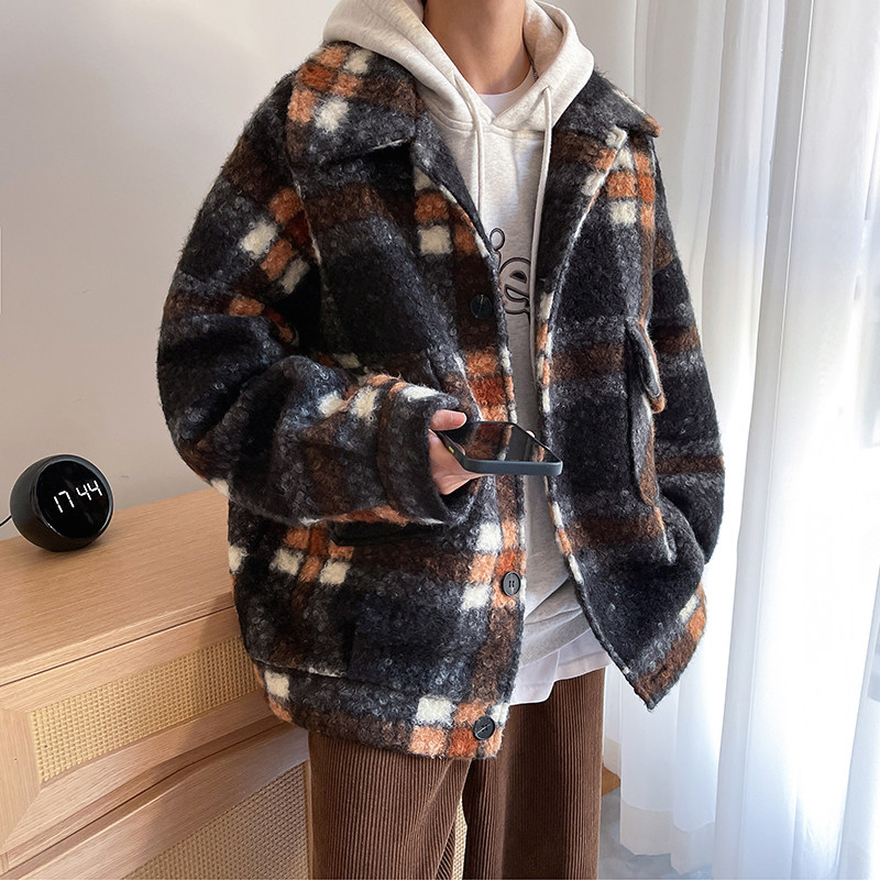 毛呢大衣oversize厚款保暖宽松外套毛绒呢子男士夹克JK133P108,男装毛呢大衣,电商A070