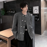 垫肩经典格纹粗花呢小香风双排扣外套潮男小西服夹克JK368P118，男装西服，电商A070