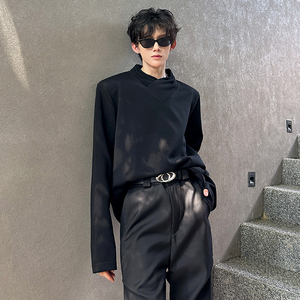 垫肩设计感潮牌T恤卫衣堆堆领痞帅宽松纯色高街男长袖 CD2267 P48,男装T恤,电商A070