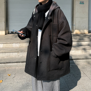 毛呢大衣宽松中长款风衣加厚夹棉男流行连帽呢大衣潮 Y09 P120，男装风衣，电商A070