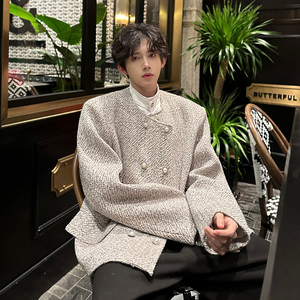 垫肩高级感小香风双排扣西服外套轻奢短款男毛呢夹克 JK360 P128图片