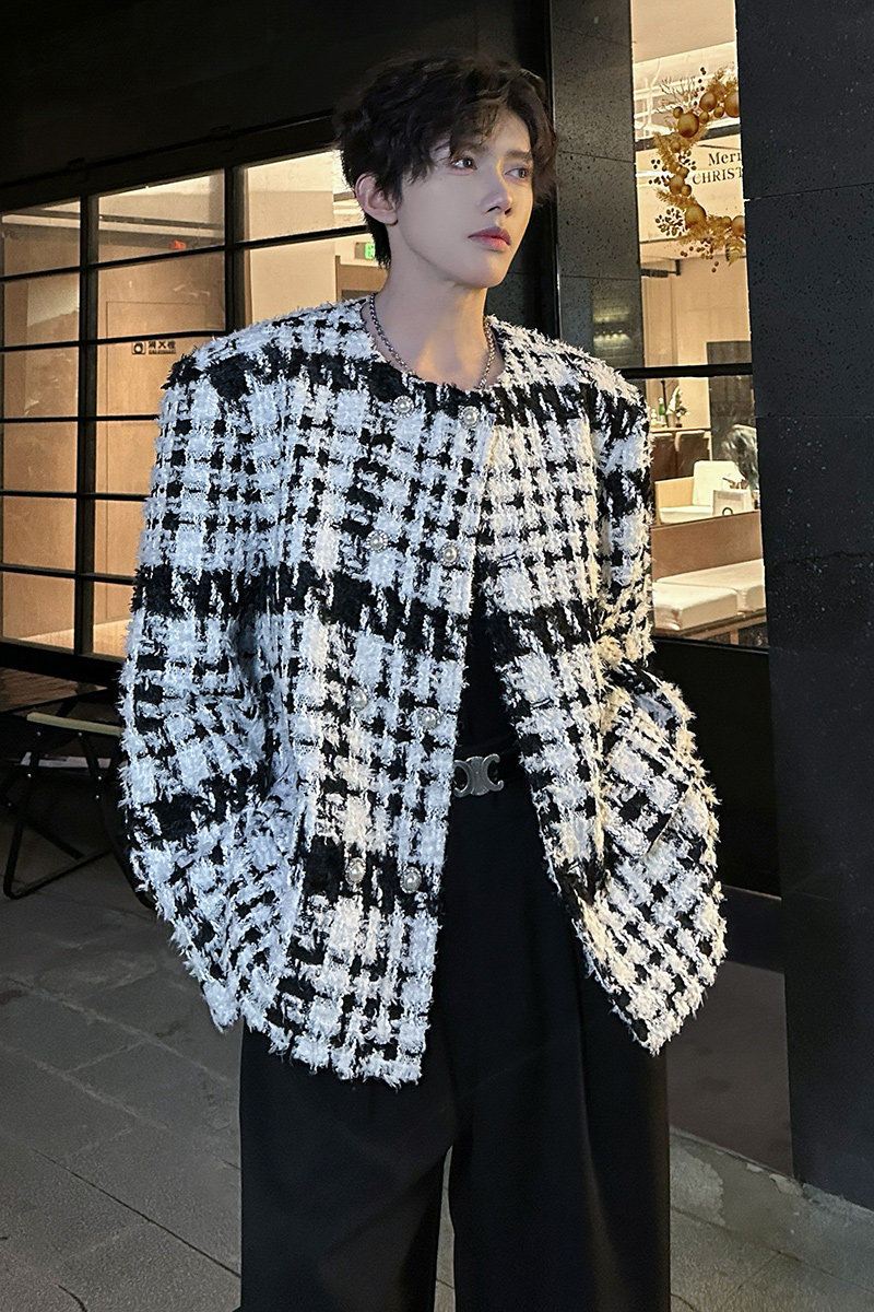 垫肩设计款双排扣小香风外套韩夜店潮男女小西服夹克JK369P118,男装夹克,电商A070
