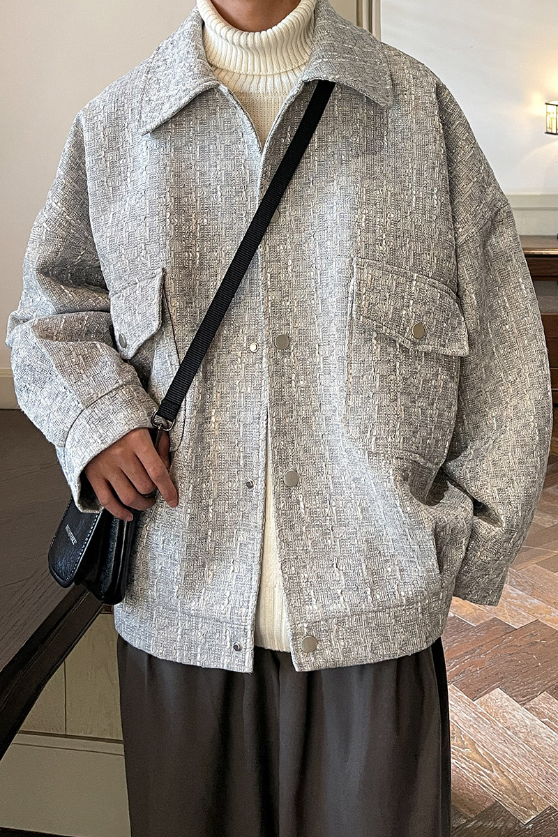 小香风冬休闲宽松翻领外套高级感男士夹克潮JK123P98控128,男装夹克,电商A070