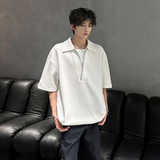 假两件设计感男装潮流polo衫T恤明线V领宽松韩版短袖CD1087P38，男装T恤，电商A070