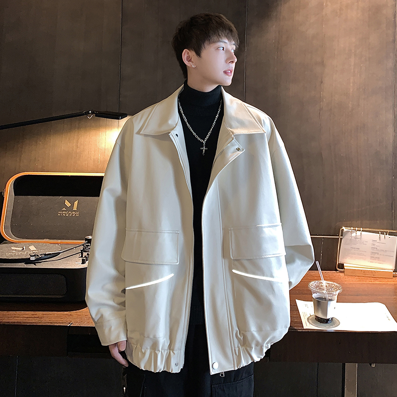 OVERSIZE美式潮流反光夜光宽松翻领夹克外套男皮衣KP704P108，商品下架区商品下架区，电商A070