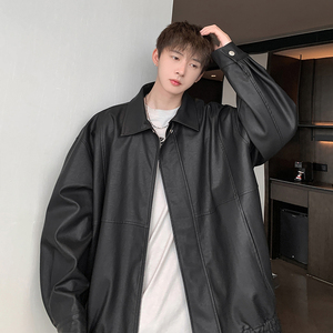 oversize 秋宽松痞帅外套男美式复古炸街机车夹克皮衣 KP705 P108图片