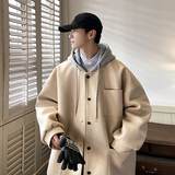 新款保暖毛呢大衣宽松中长款风衣秋冬男连帽呢子大衣BY09P120，男装风衣，电商A070