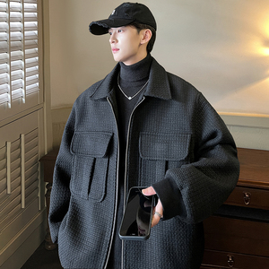 立体感格型oversize宽松呢大衣厚保暖外套男休闲夹克 JK336 P108图片